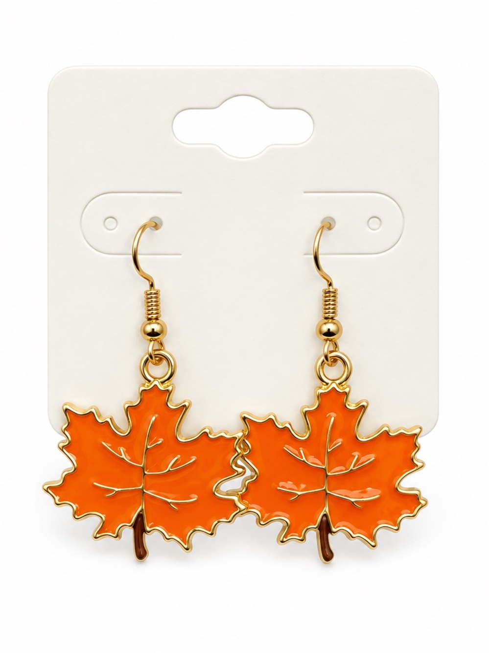 Thanksgiving Maple Leaf Dangle Earrings Enamel Fall Autumn Statement Jewelry NEW